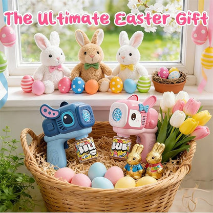 2 Pack Bunny Bubble Machine Gun for Toddlers,Fast Bubble Blast 10,000+ BPM, Leak-Proof Bubble Blower with LED Lights, Outdoor Spring Easter Toy Gift for Boys Girls Ages 3-6