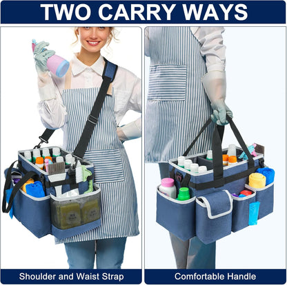 Cleaning Caddy,Cleaning Bag for Housekeepers,Cleaning Supplies Organizer with Handle,Blue