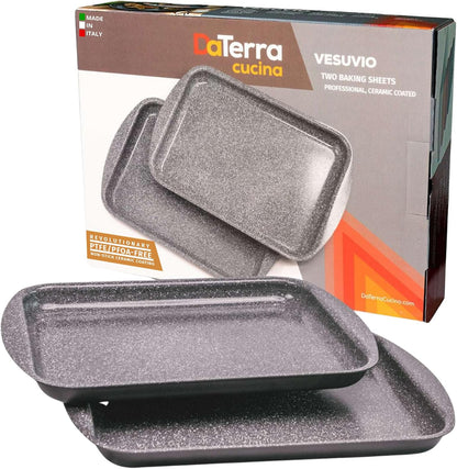 DaTerra Cucina - Nonstick Ceramic Coated Baking Sheet Twin Pack – 16" x 11" x 1" Professional Grade, PTFE, Cadmium, Lead & Pfoa Free, Oven Safe