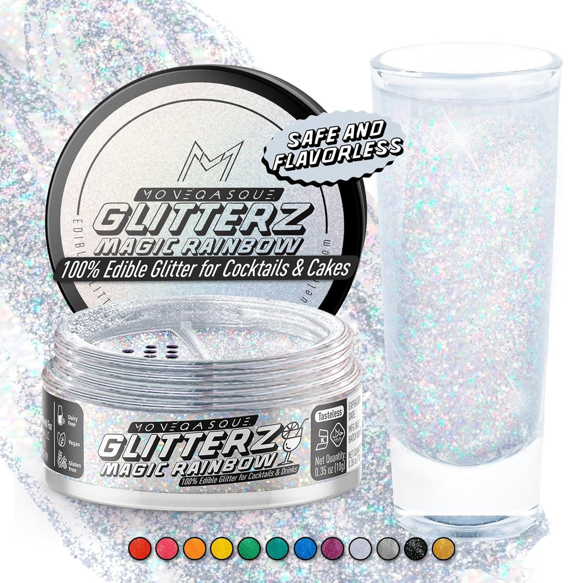 Monégasque Magic Rainbow Edible Glitter for Drinks 10g – Edible Glitter for Cakes & Cocktails – Cocktail & Drink Shimmer Powder