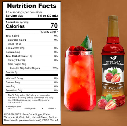 Syruvia Strawberry Syrup (25.4 fl oz) - Sweet Strawberry Bliss in a Bottle – Kosher, Gluten-Free