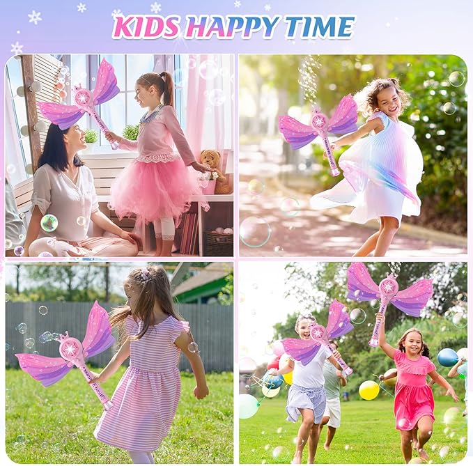 Bubble Wands for Kids Girls - LED Light & Music Bubble Machine: 3 AA Batteries & 2 Bubble Solutions, Outdoor Party Birthday Toys for Toddlers, Gift for 3 4 5 6 7 8 Year Old Girls