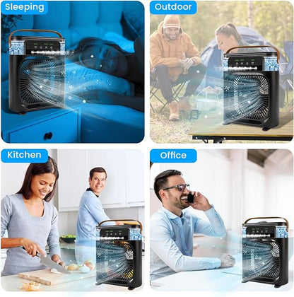 Portable Air Conditioner Fan, Mini Evaporative Air Cooler with 5 Spray Nozzles,3 Wind Speeds,3 Timers, 7 Colors LED Light,600ML Personal AC Unit Fan for Bedroom Office Camping（Black）