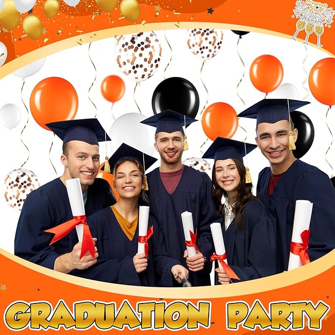 Sratte 60 Pcs 12 Inch Black Orange White Balloons Kit Halloween Decorations Confetti Latex Metallic Balloons with 2 Rolls Ribbon Party Favor for Memorial Day, Birthdays