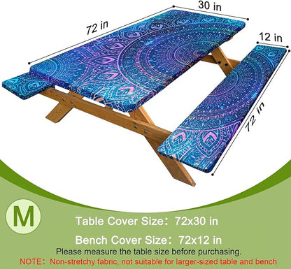 Picnic Table Cover with Bench Covers Windproof Waterproof Picnic Table Covers Camping Tablecloth with Self-Storage Bag, 72in, Deep Blue