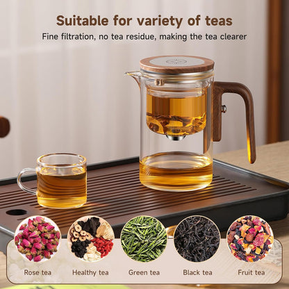Enchanti Tea Pot, Magic Glass Teapot with Strainer,Magnetic Water Separation with Infuser -600ML/20.3oz