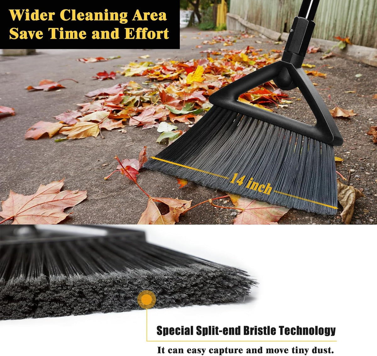 Outdoor Angle Broom Indoor,Upgraded Heavy Duty Commercial Brooms,Black Broom for Sweeping House,Restaurant,Kitchen,Garage,Courtyard