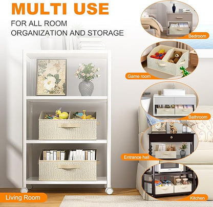 Closet Storage Bins 6 Pack, Large Closet Organizer Baskets with Divider & Handles,Trapezoid Fabric Shelf Organizers, Collapsible Storage Cubes for Clothes, Towels, Toys - Beige