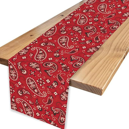 Red Paisley Table Runner, Rustic Damask Antique Floral Flower Retro Boho Swirled Pattern Vintage Coffee Table Center Decor for Family Kitchen and Living Room Outdoor Table Decorations, 13"x72"