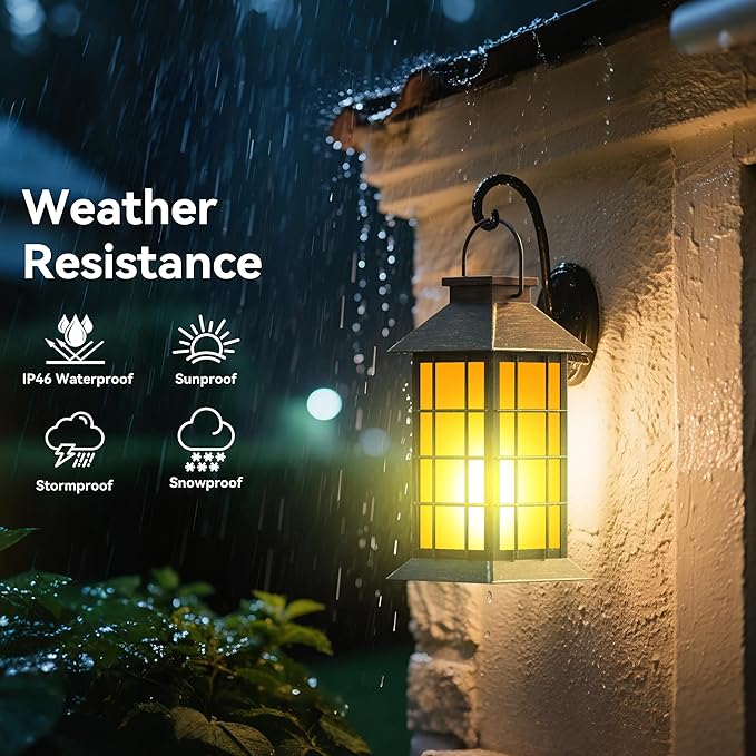 2 Pack 13" Bronze Solar Lantern with Flickering Flame Candle | Outdoor Waterproof Hanging Lanterns, Metal & Glass Solar Lights for Garden Decoration, Rustic Gifts for Mom
