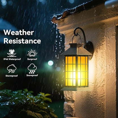 2 Pack 13" Patina Solar Lantern with Flickering Flame Candle | Outdoor Waterproof Hanging Lanterns, Metal & Glass Solar Lights for Garden Decoration, Rustic Outdoor Gifts for Mom
