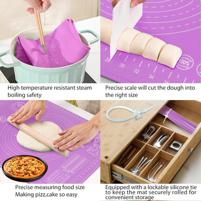 Silicone Baking Mat 28" x 20" Extra Thickness Dough Rolling Mat with Measurements and Edge Heightening
