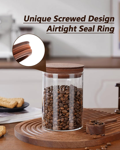 27oz Coffee Canister with Scoop and Wooden Lids, Airtight Coffee Grounds Container Set of 2 for Coffee Bar Organizer