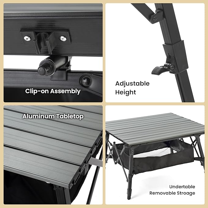 ARROWHEAD OUTDOOR 2-Pack 39" Aluminum Folding Camp Roll Up Table w/Adjustable Height, Undertable Mesh Storage, Carry Bag