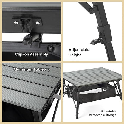 ARROWHEAD OUTDOOR 2-Pack 39" Aluminum Folding Camp Roll Up Table w/Adjustable Height, Undertable Mesh Storage, Carry Bag