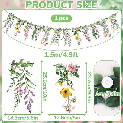 SUNBEAUTY Wildflower Banner Garden Party Flower Spring Summer Reusable Waterproof Garland 4.92 FT for Enchanted Garden Woodland Tropical Wedding Baby Shower Birthday Tea Supplies Girl Decorations