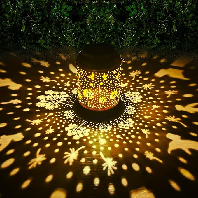 HUMIIEYE Solar Lantern Outdoor Dandelion Garden Decor, IP65 Waterproof Hanging Solar Powered Lights Birthdays Gifts for Women Mom, Metal Decorative Light for Patio Yard Lawn Porch Backyard Christmas