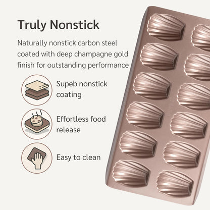Non Toxic Nonstick Madeleine Pan 12 Well Set of 2 (24 wells), Non Stick Nontoxic Madeleines Pans for baking, Madeleine Cake Cookie Mold