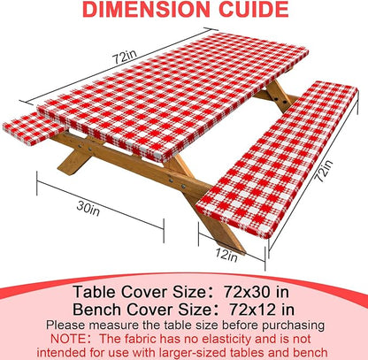 Picnic Table Cover with Bench Covers Portable Table Cloth Built-in Storage Pocket Picnic Table Covers With Elastic Waterproof Camping Essentials for RV Camping