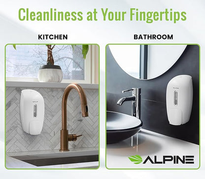Alpine Manual Soap Dispenser Wall Mount - Commercial Soap Dispenser Wall Mounted for Liquid Soap & Hand Sanitizer in Bathroom, Kitchen, Refillable Large 800 ml Capacity (White)