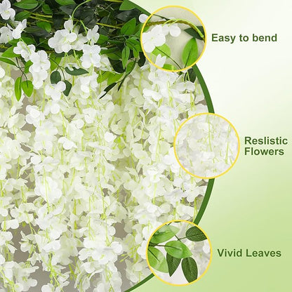 Alotiki Wisteria Hanging Flowers, Artificial Flowers for Decoration, Wedding, Garden, Wall,White 10 Pcs Total 60ft
