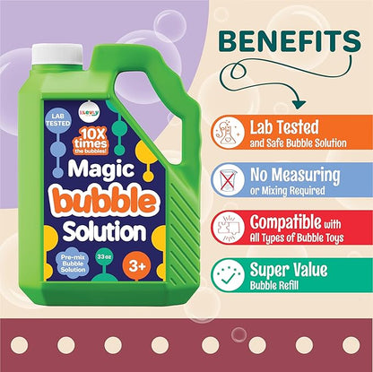 33 OZ Iridescent Bubble Solution Refill | Non-Toxic Pre-Mix Bubble Refill Solution No Mixing or Measuring Required | Bubbles for Kids | Bubbles Bulk | Bubble Machine Solution | Giant Bubbles (33 OZ)