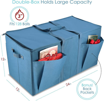 Hearth & Harbor Large Christmas Ornament Storage Box With Adjustable Dividers - Ornament Storage Container For 128 Holiday Ornaments or Decorations