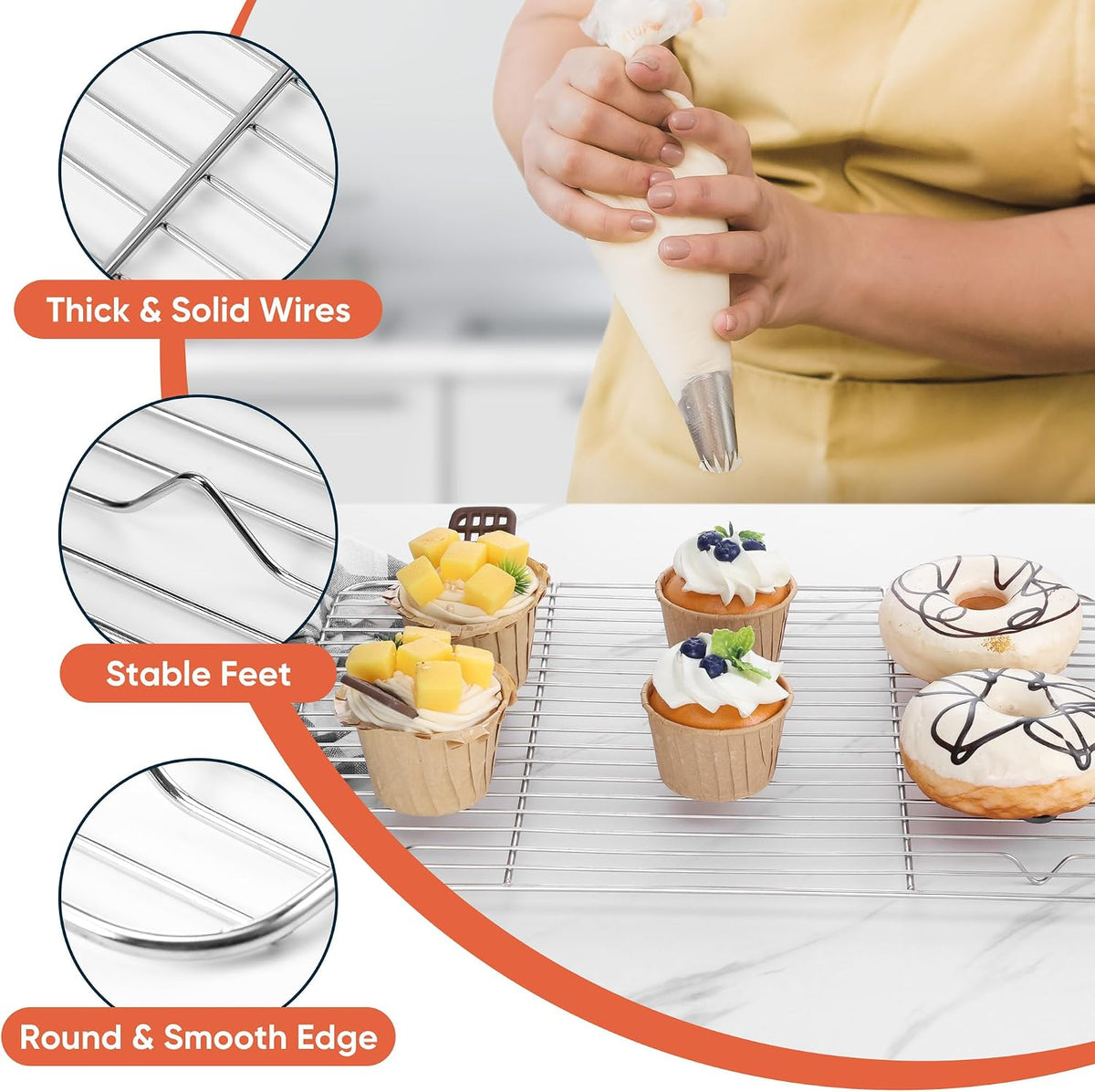Homikit 2 PCS Cooking &amp; Baking Cooling Rack,15 x 11 Inch Stainless Steel