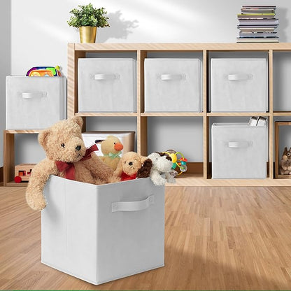 Casafield Set of 6 Collapsible Fabric Cube Storage Bins, White - 11" Foldable Cloth Baskets for Shelves, Cubby Organizers & More