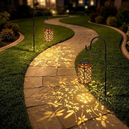 Solar Lantern Outdoor Waterproof, Gifts for Women Mom Grandma, Hanging Metal Light Dragonfly Garden Decor for Yard Patio Lawn
