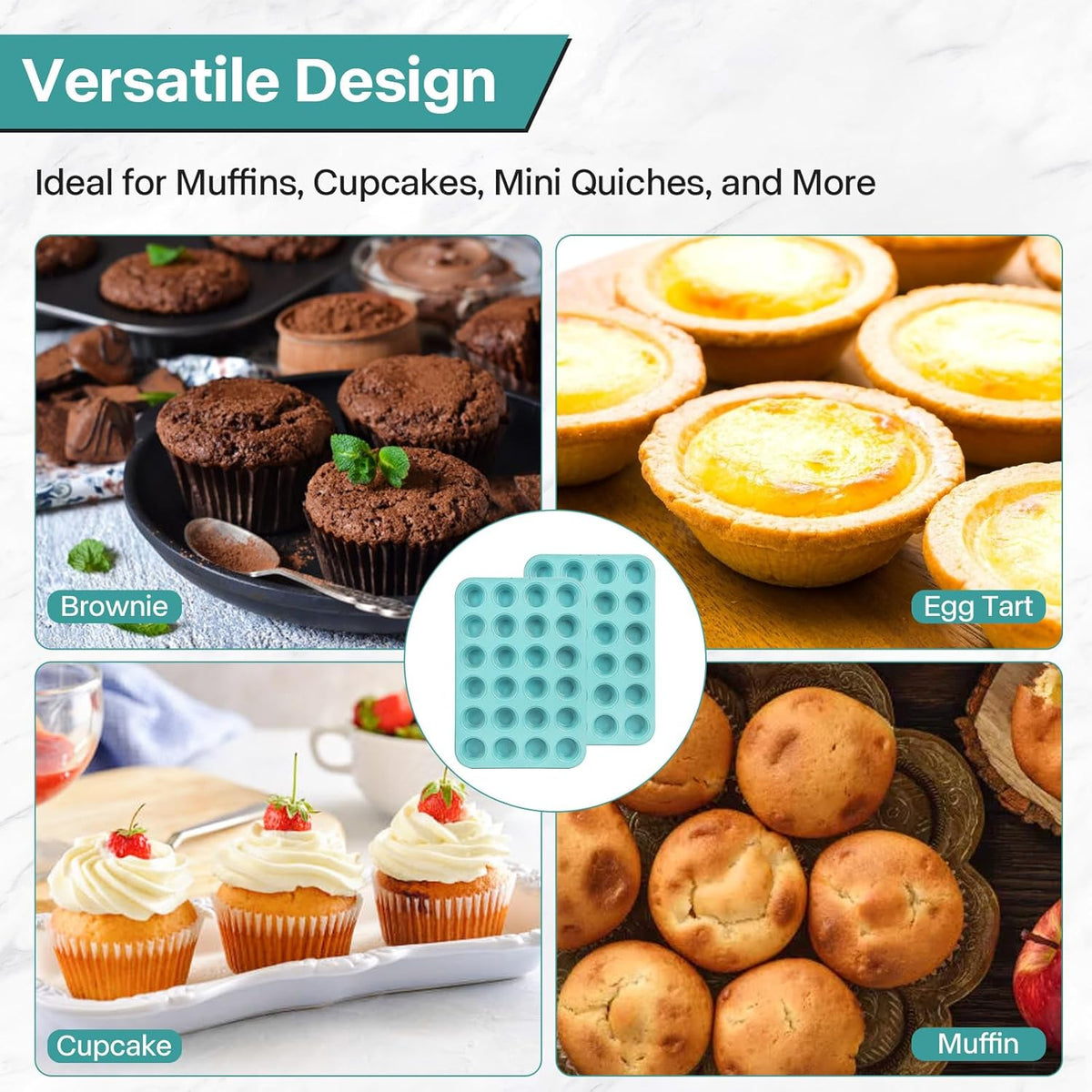 2-Pack Light Blue 24-Cup Ceramic Mini Muffin Pan – Non-Stick Muffin Tin, PFOA-Free, Healthy Baking, Perfect for Cupcakes