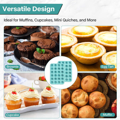 2-Pack Light Blue 24-Cup Ceramic Mini Muffin Pan – Non-Stick Muffin Tin, PFOA-Free, Healthy Baking, Perfect for Cupcakes