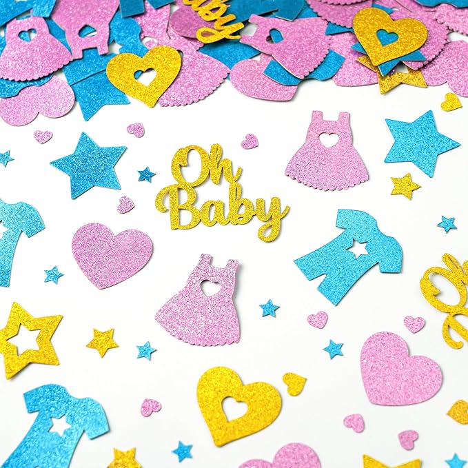 KatchOn, Pink, Blue and Gold Gender Reveal Confetti - Pack of 240 | Boy Or Girl Table Confetti | Gender Reveal Decorations | Oh Baby Decorations for Boy Or Girl | Gender Reveal Table Confetti