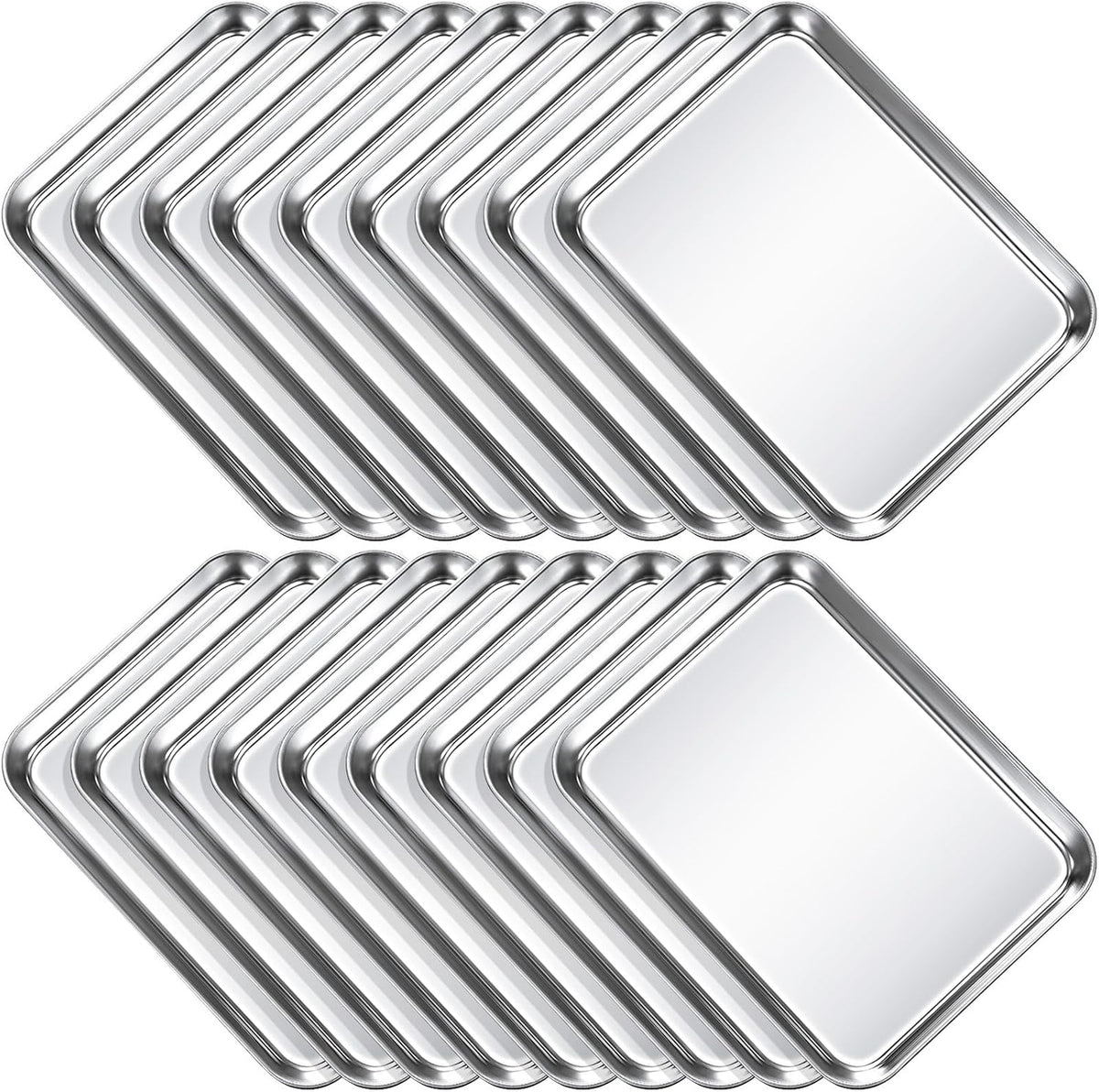 18 Pcs Baking Sheet Pan Set 9 x 6.7 x 1 Inches Cookie Sheet Small Toaster Oven Stainless Steel Tray Barbecue Grill Rectangle Trays, Non-stick