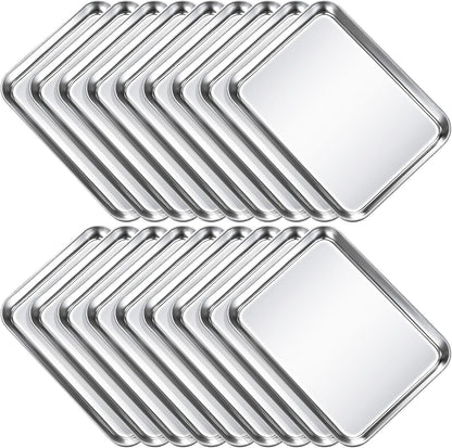 18 Pcs Baking Sheet Pan Set 9 x 6.7 x 1 Inches Cookie Sheet Small Toaster Oven Stainless Steel Tray Barbecue Grill Rectangle Trays, Non-stick