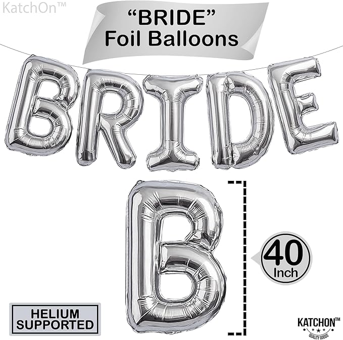 KatchOn, Giant Silver Bride Balloons - 40 Inch | Bachelorette Party Decorations | Silver Bride Balloons Bachelorette for Bridal Shower Decorations | Bridal Shower balloons