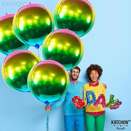 KatchOn, Metallic Ombre Balloons 22 Inch - Pack of 6 | Round 360 Degree 4D Rainbow Balloons | Gradient Rainbow Balloon for Mardi Gras Decorations | Tie Dye Balloons for Mardi Gras Birthday Decorations