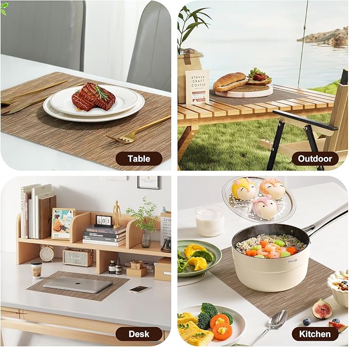 Placemats Set of 8，Non-Slip PVC Weave Table Mats Easy to Clean，Heat Resistant Place Mats for Kitchen Dining Table Decoration Indoor Outdoor，Light Brown