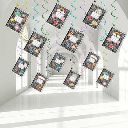 Composition Notebook Hanging Swirls - 30 Pcs Composition Notebook Decorations Ceiling Streamers for School Classrooms Back to School Party Decorations