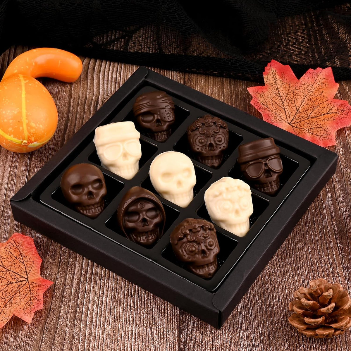 Actvty Skull Chocolate Molds, Halloween Chocolate Candy Molds, 2 Packs 10 Cavity Skull Silicone Molds with 5 Different Designs for Making Chocolate