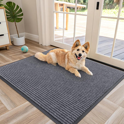 OLANLY Front Door Mat Indoor Outdoor Entrance, Waterproof Heavy Duty Doormat, Fade Resistant, Low Profile, Easy Clean Patio Porch Welcome Floor Mats for Entry, 40x32, Grey