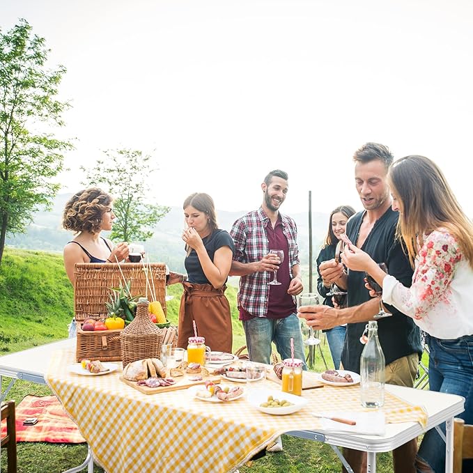 LeTinn 6FT Large Folding Camping Table, 3 Adjustable Heights Portable Aluminum Picnic Table – Heavy Duty Outdoor BBQ Table for 6-8 Person, White