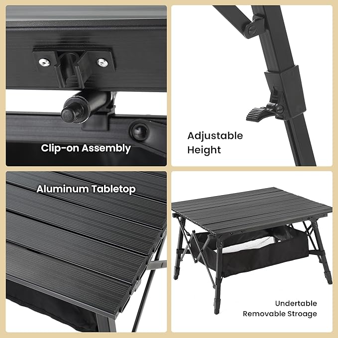 ARROWHEAD OUTDOOR 2-Pack 39" Aluminum Folding Camp Roll Up Table w/Adjustable Height, Undertable Mesh Storage, Carry Bag
