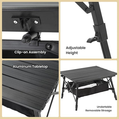 ARROWHEAD OUTDOOR 2-Pack 39" Aluminum Folding Camp Roll Up Table w/Adjustable Height, Undertable Mesh Storage, Carry Bag
