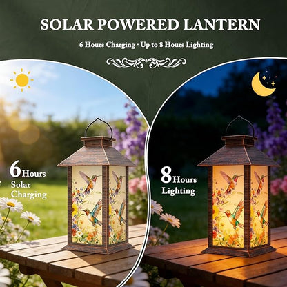 Solar Lanterns Outdoor, Waterproof Garden Hummingbird Solar Lantern, 13" Outdoor Lantern with LED Flickering Flameless Candles, Lanterns for Women Mom Gifts Decorations for Porch, Yard, Patio