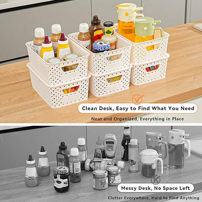 10 Pack Small Plastic Storage Bins with Lids, Stackable Plastic Storage Baskets for Organizing with Handles, Organizer Bins with Labels for Room, Craft, Containers for Pantry Organizers and Storage