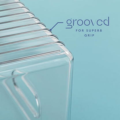 Plastic Food Storage 4 Pack Clear Container Bin with Handles for Organizing Kitchen, Pantry, Refrigerator, Freezer, Pantry, Cabinet, Closet, Bathroom. 14”x8”x5”