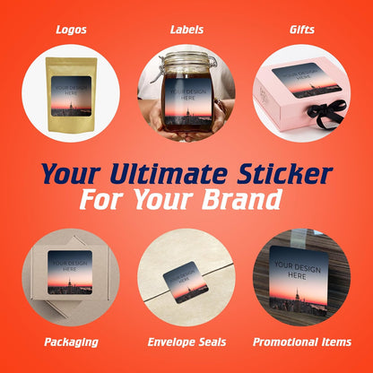 100 Custom Vinyl Stickers - Upload Your own Image, Text, Design, Logo - Personalized Logo Labels for Handmade, Packaging, Bottle, Jars, Candle, Brand Stickers (City, 6x6 Square)