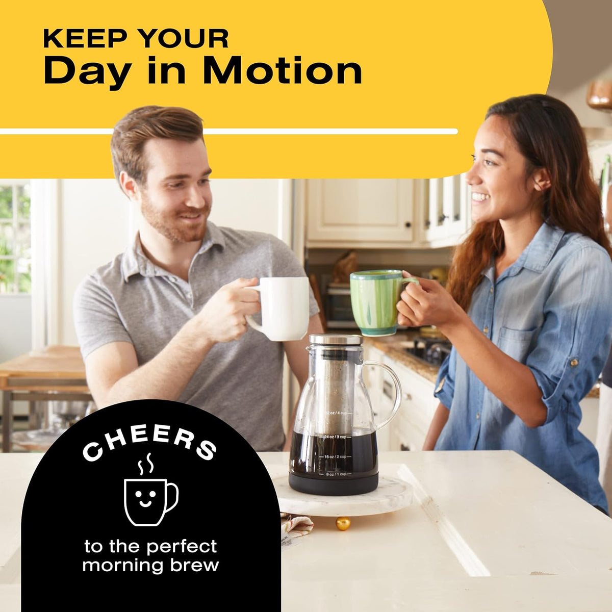 Bean Envy Cold Brew Coffee Maker - 32 oz Glass Coffee Cold Brew Maker and Pitcher w/Silicone Cap & Base