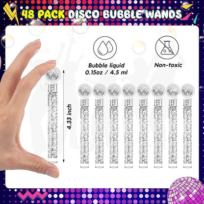 JellyArch 48 Pcs Disco Wedding Party Favors Bubbles Wands Bulk with Disco Balls Top and Stickers Party Favors Supply Bubble Wands for Summer Birthday Wedding Gift Outdoor Indoor Activity